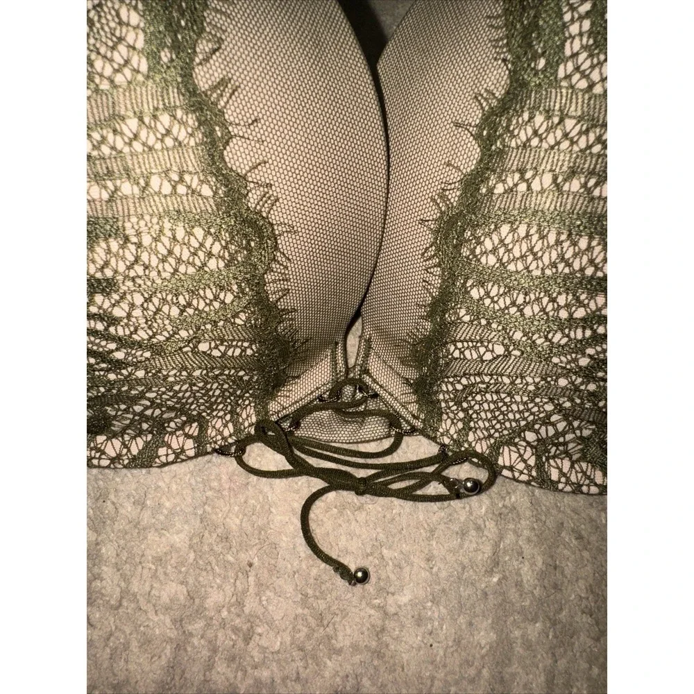 New Victoria's‎ Secret Very Sexy Push Up Bra Olive Green Lace Up Jewel Bra 32DD